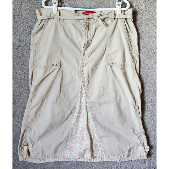 Levis Womens Nouveau Low Slouch A-Line Khaki Midi Skirt Y2K Modest Classic Sz 18